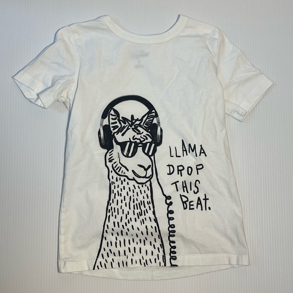 OshKosh B'gosh White and Black Short Sleeve Tee - Llama - Size 7